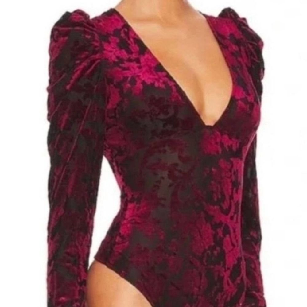 Free People Burgundy Velvet Magic Hour Bodysuit - Picture 5 of 8